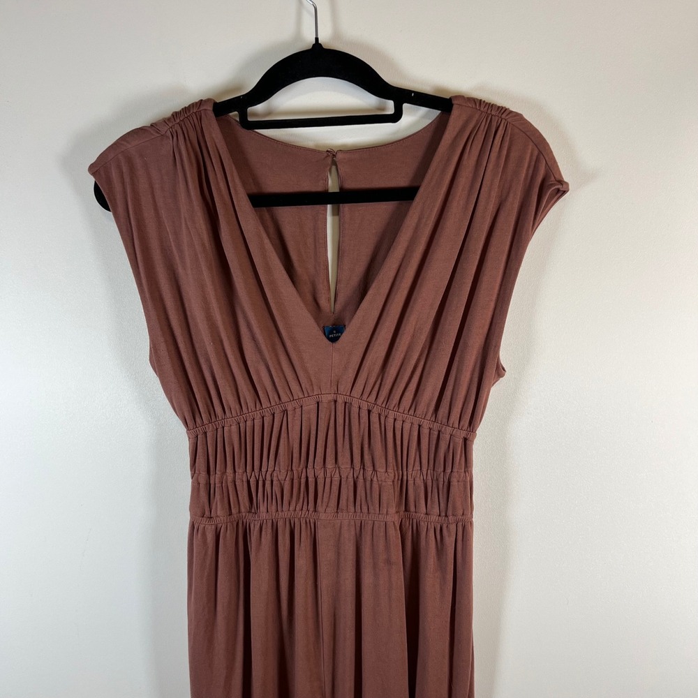 Old Navy Petite S Dusty Rose Gauze Smocked Waist romper V Neck Side Slits boho - Picture 2 of 9